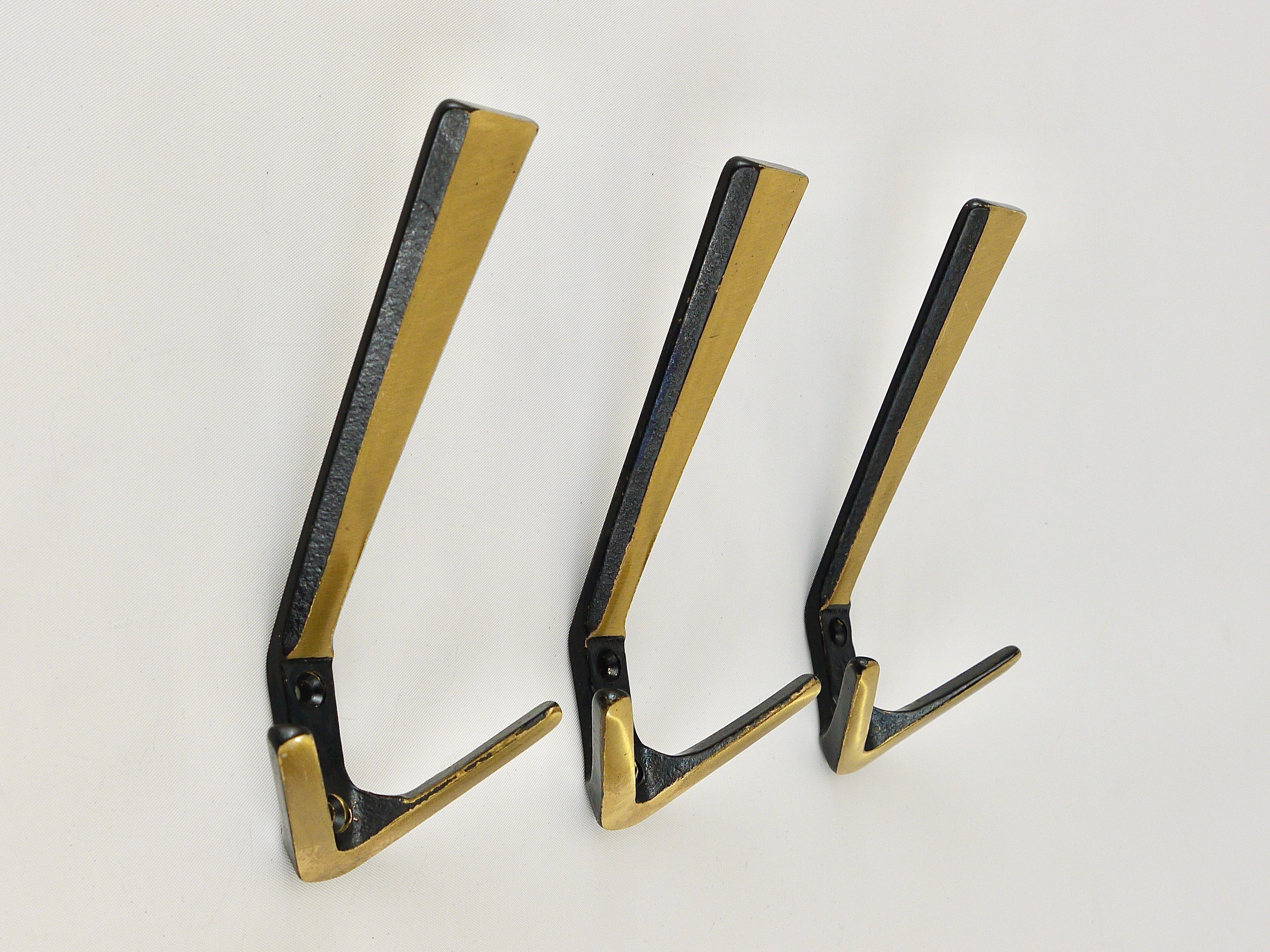 Seven Midcentury Brass Double Wall Hooks by Hertha Baller, Austria, 1950s 3