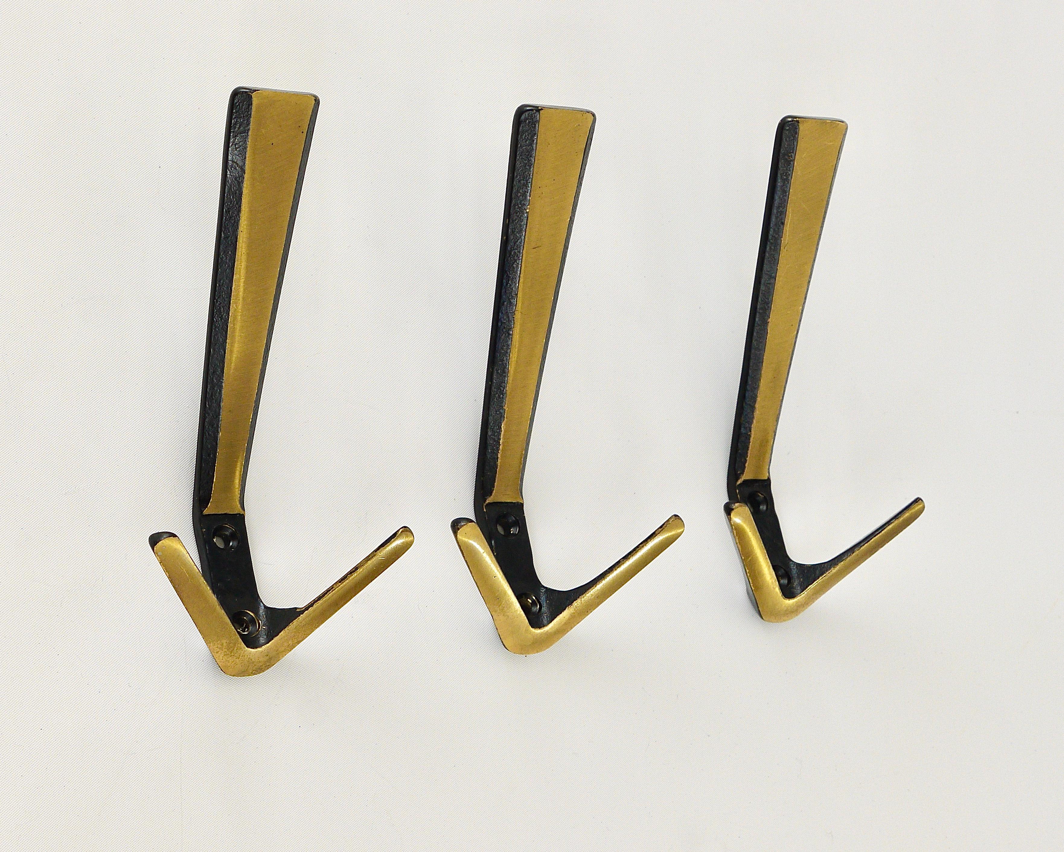 Seven Midcentury Brass Double Wall Hooks by Hertha Baller, Austria, 1950s 5