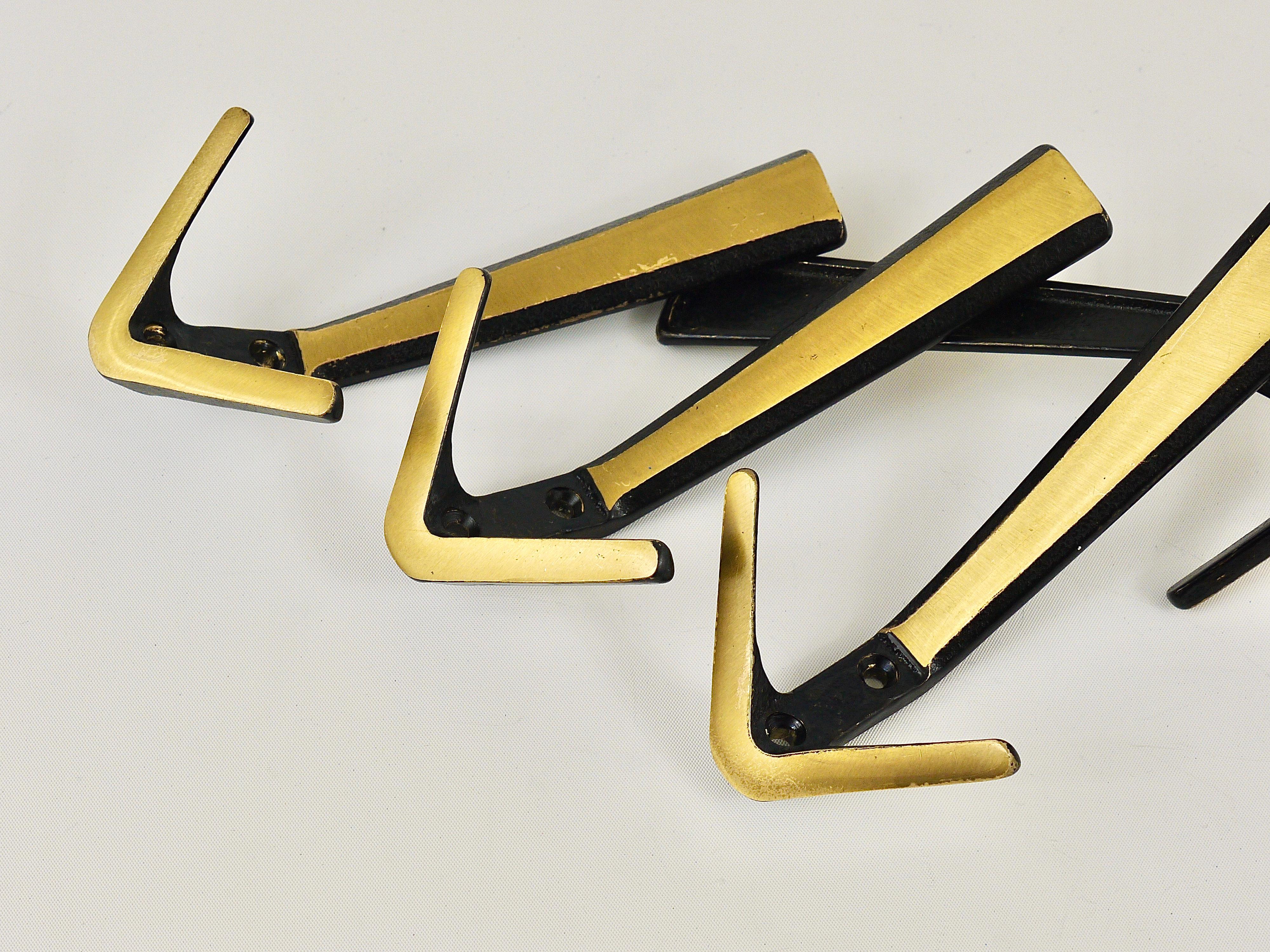 Seven Midcentury Brass Double Wall Hooks by Hertha Baller, Austria, 1950s 2
