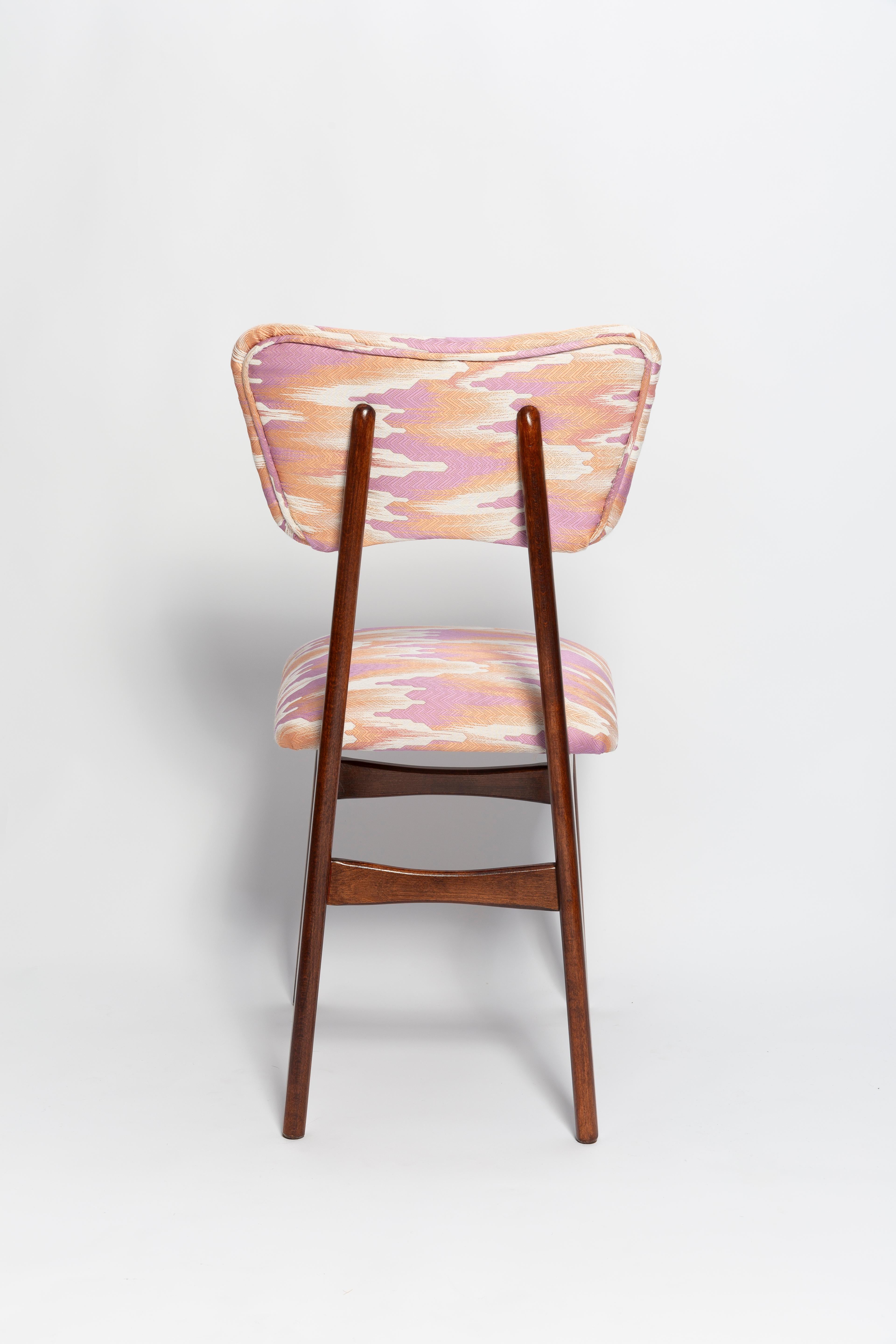 Ocho sillas mariposa de mediados de siglo, jacquard fandango, madera oscura, Europa, años 60 en venta 1