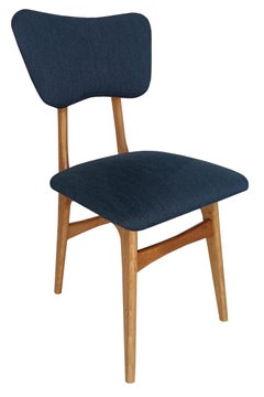 Eight Mid Century Butterfly Chairs, Indigo Pierre Frey Linen, Oak Wood, 1960