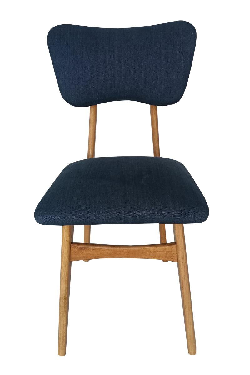 Acht Schmetterlingsstühle aus der Mitte des Jahrhunderts, Indigo Pierre Frey Leinen, Eichenholz, 1960 (Moderne der Mitte des Jahrhunderts) im Angebot
