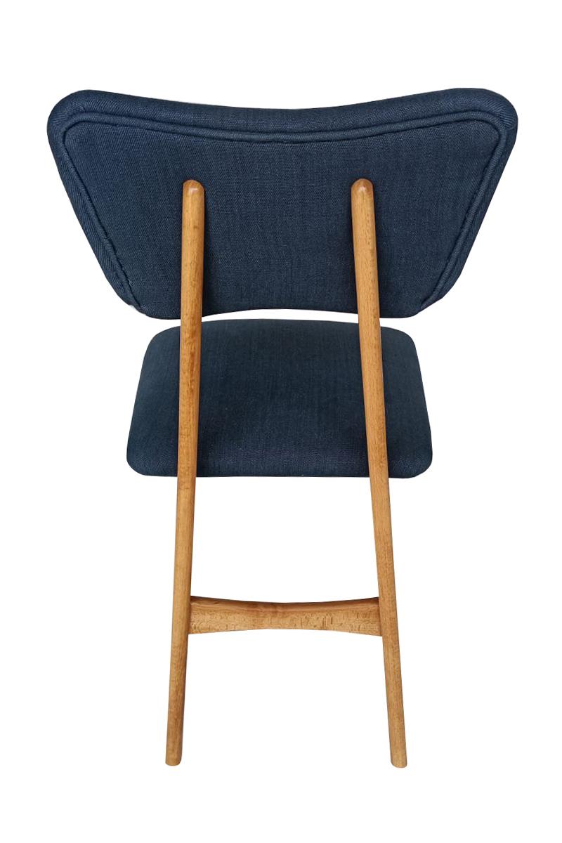 Acht Schmetterlingsstühle aus der Mitte des Jahrhunderts, Indigo Pierre Frey Leinen, Eichenholz, 1960 im Angebot 1