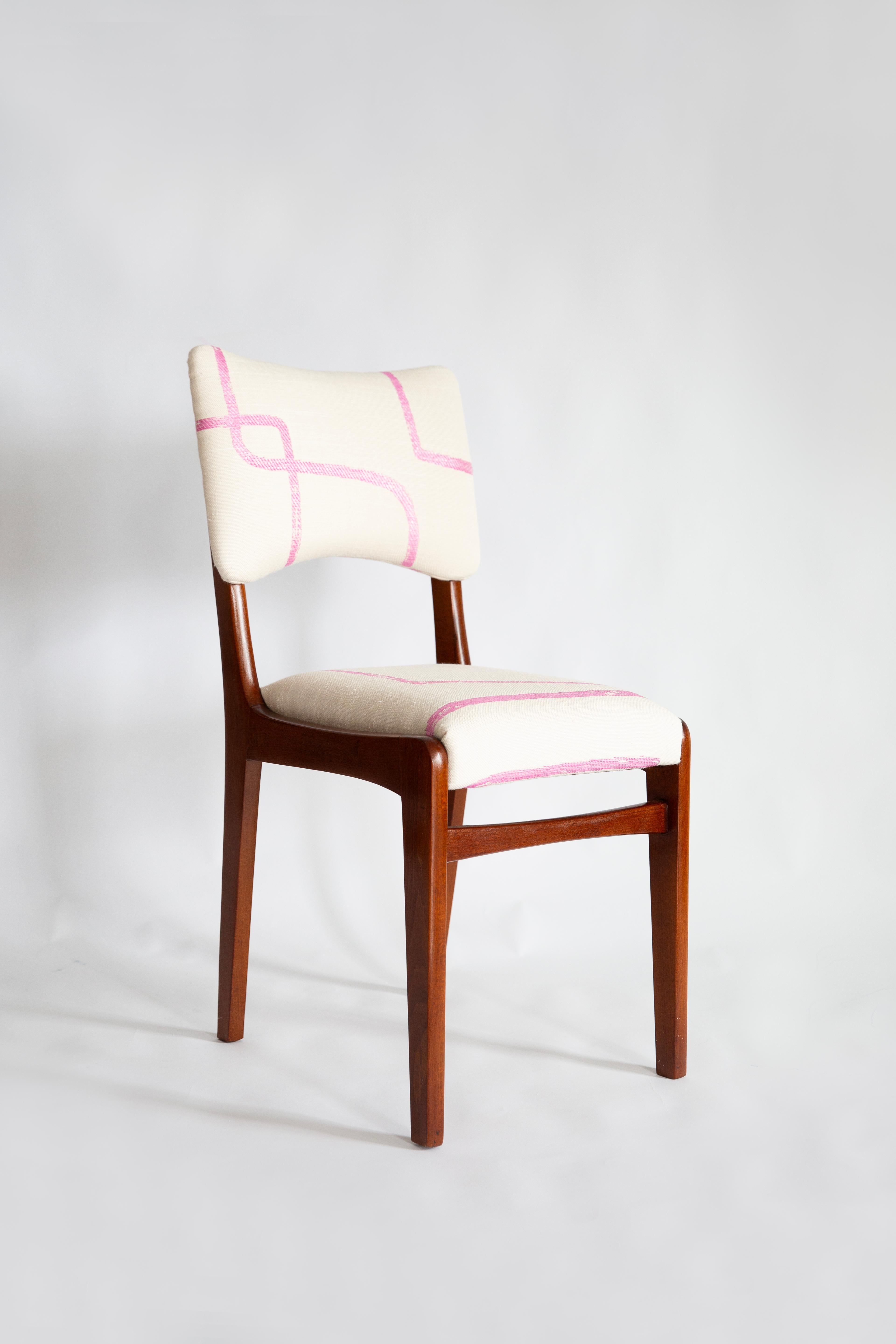 Chairs designed by Prof. Rajmund Halas. Made of beechwood. Chair is after a complete upholstery renovation, the woodwork has been refreshed. 

Seat is covered in Promenade Kafkaïenne Jacquard by Dedar.

About the fabric:

A pronounced contrast of