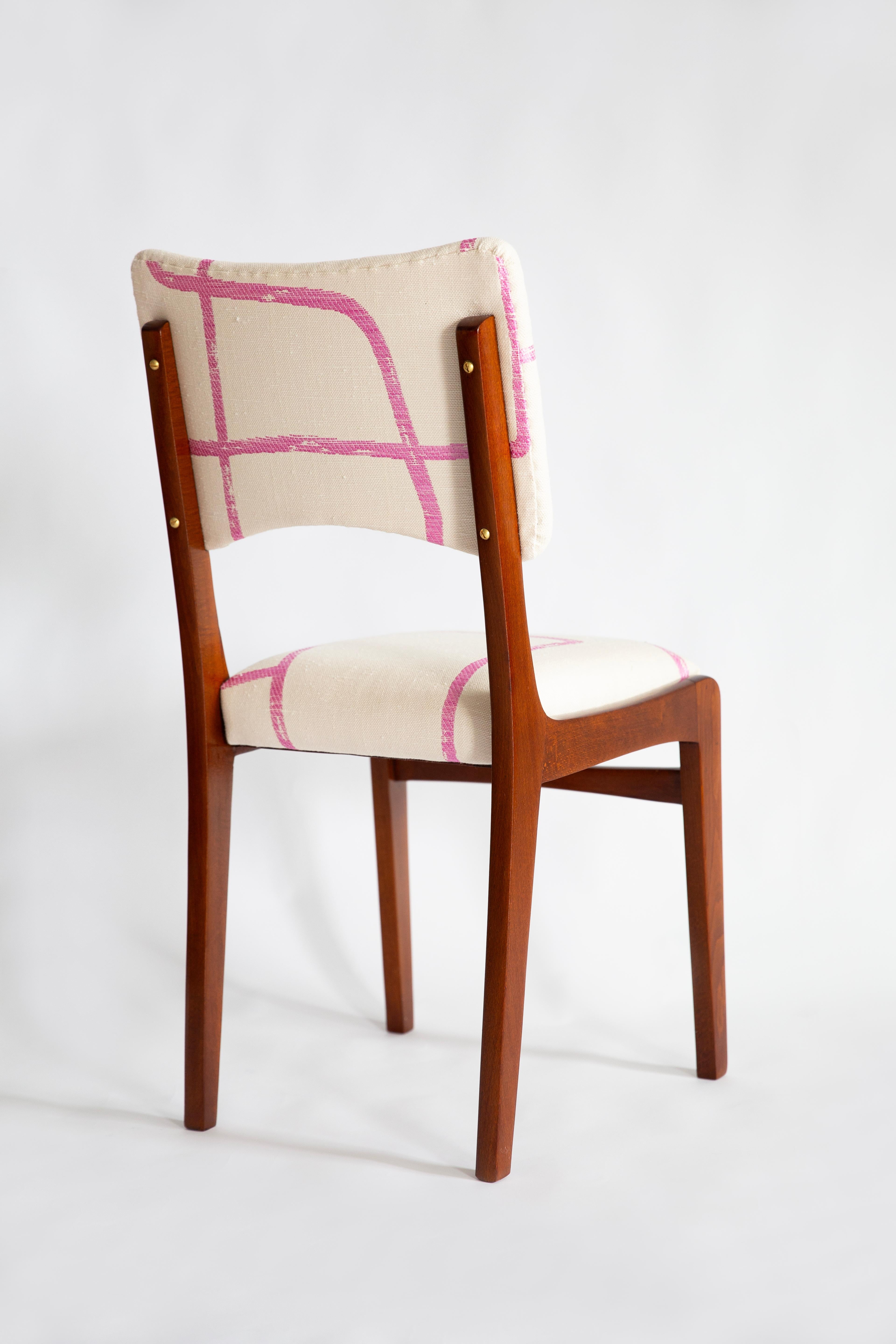 Hand-Crafted Eight Mid Century Chairs, Promenade Kafkaïenne Jacquard, by Halas, Poland, 1960s For Sale