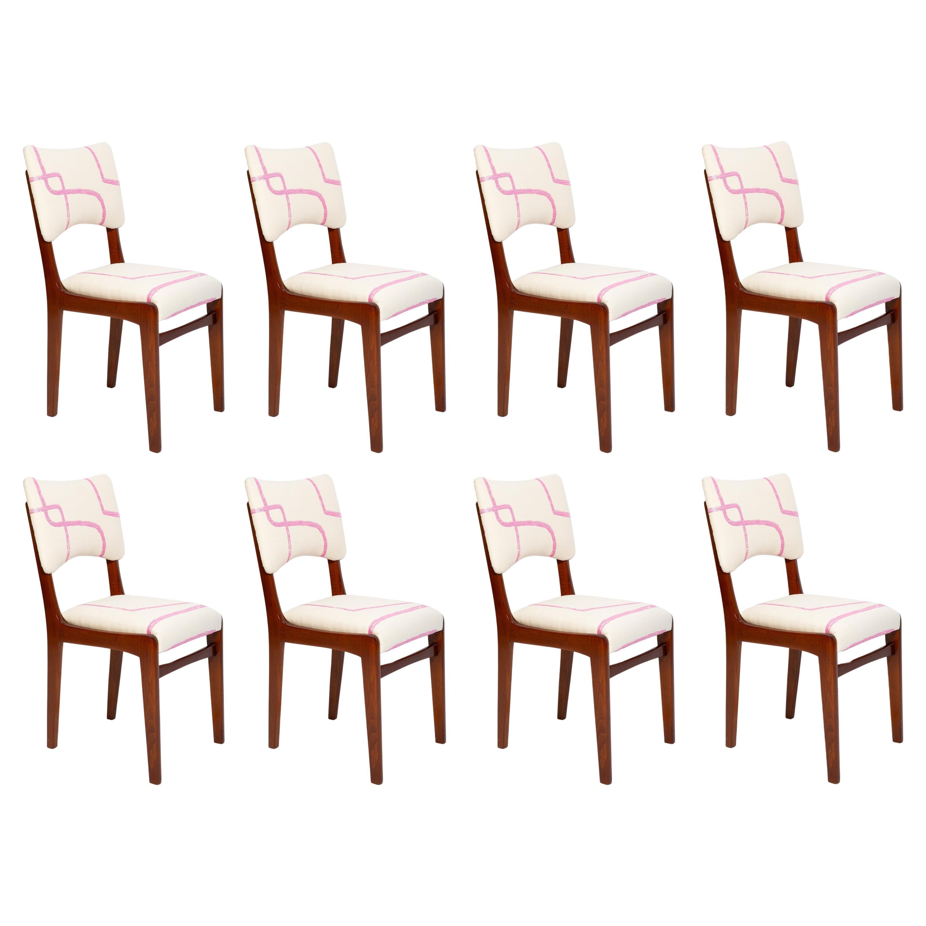 Eight Mid Century Chairs, Promenade Kafkaïenne Jacquard, by Halas, Poland, 1960s For Sale