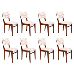 Eight Mid Century Chairs, Promenade Kafkaïenne Jacquard, by Halas, Poland, 1960s