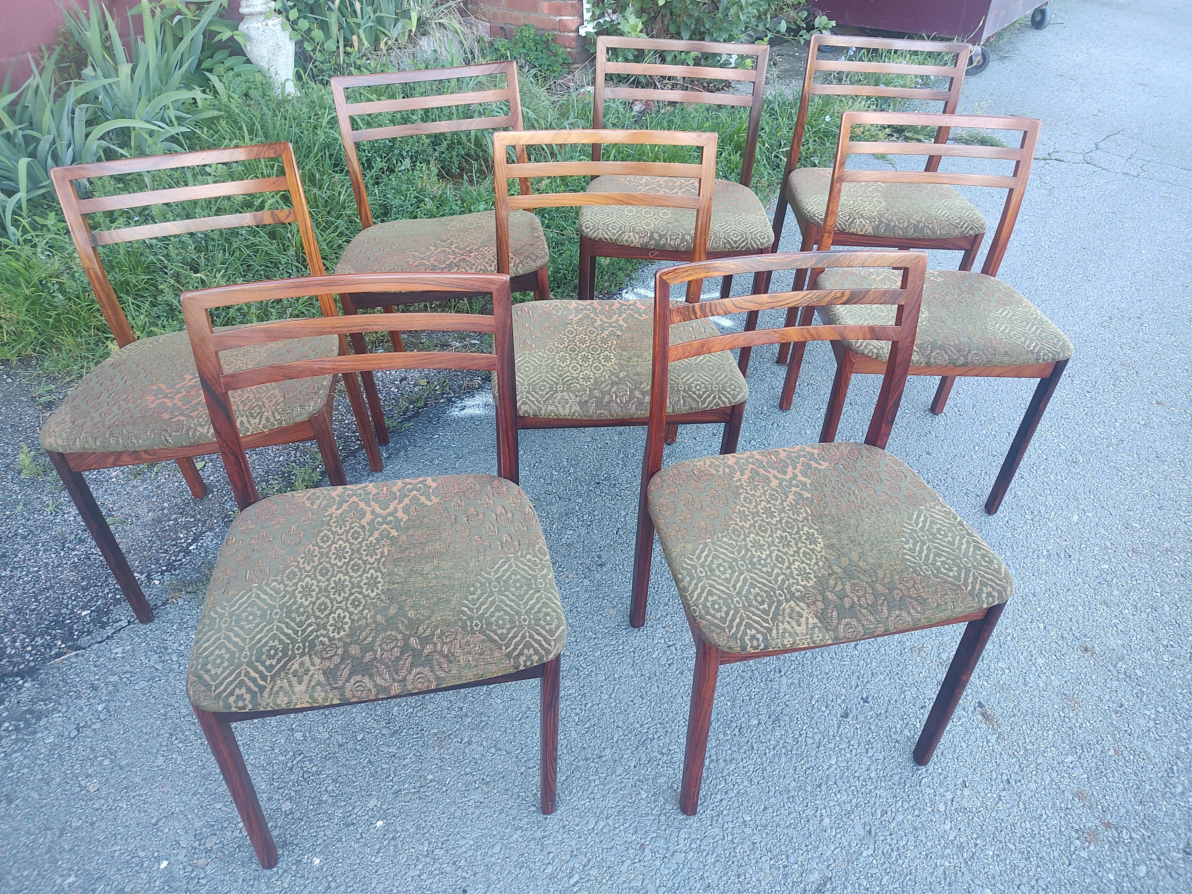 Eight Mid Century Danish Rosewood Ladderback Dining Chairs by Niels Moeller For Sale 7