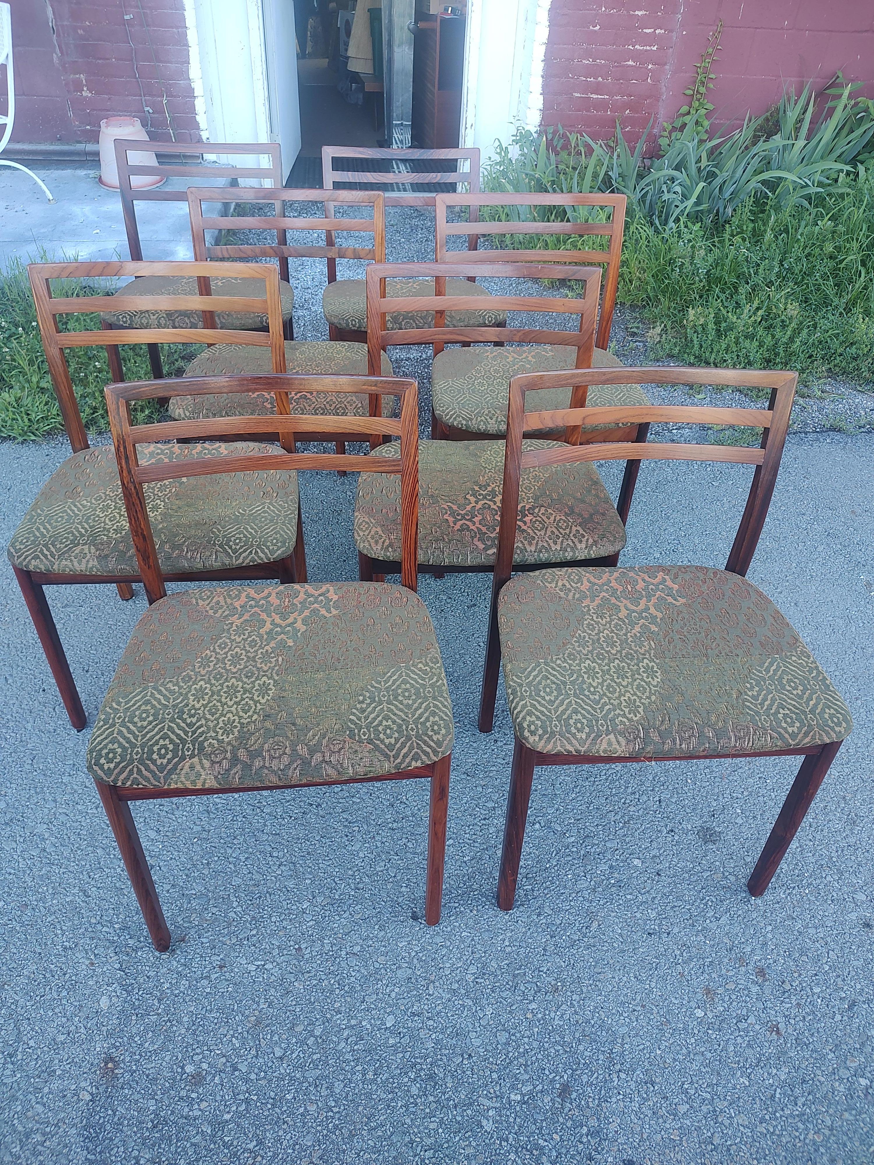 Eight Mid Century Danish Rosewood Ladderback Dining Chairs by Niels Moeller For Sale 8