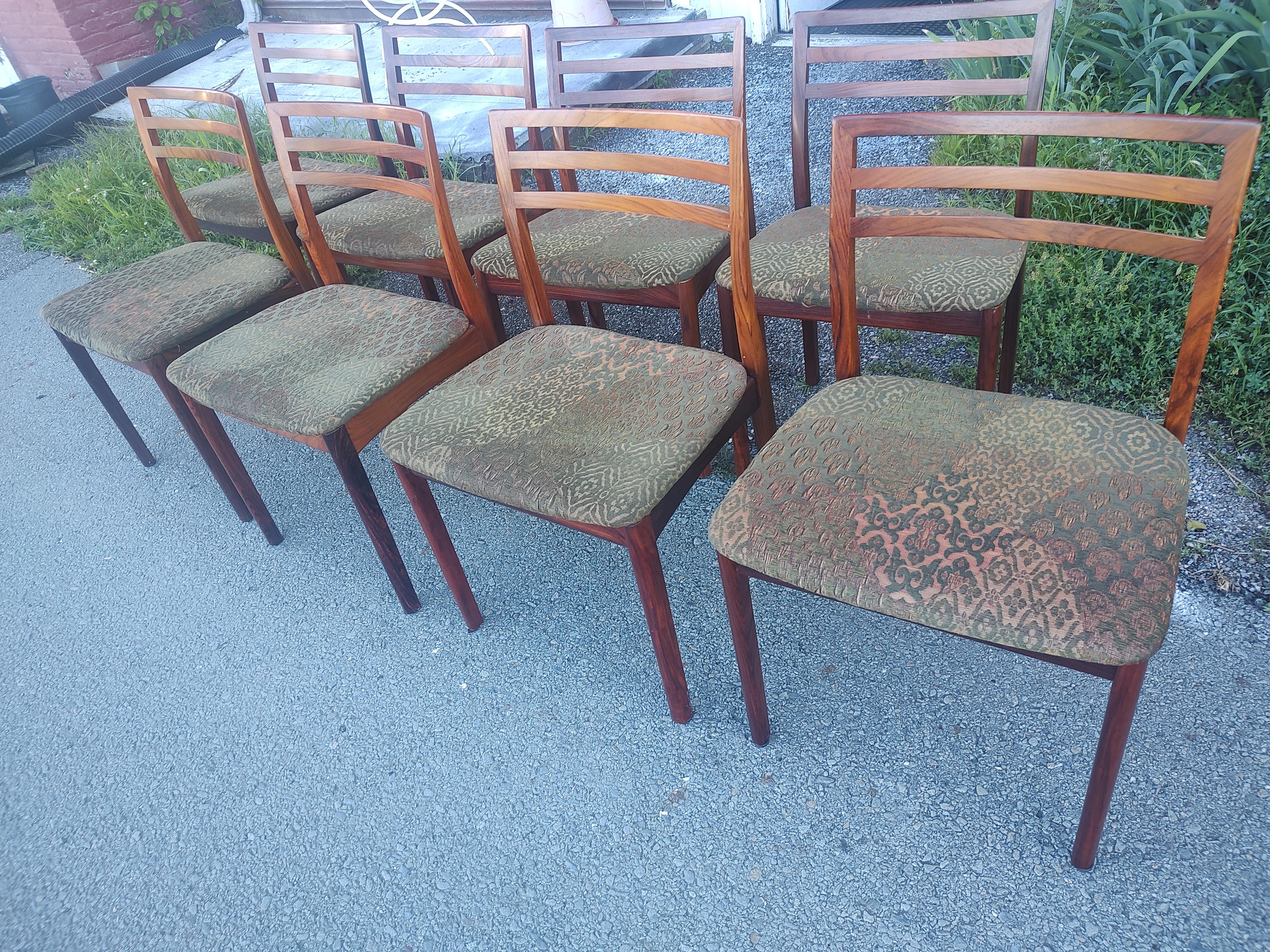 Eight Mid Century Danish Rosewood Ladderback Dining Chairs by Niels Moeller For Sale 9