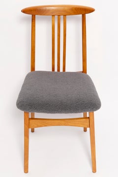 Eight Mid-Century Graphite Boucle Chairs, Light Wood, M Zielinski, Europe, 1960