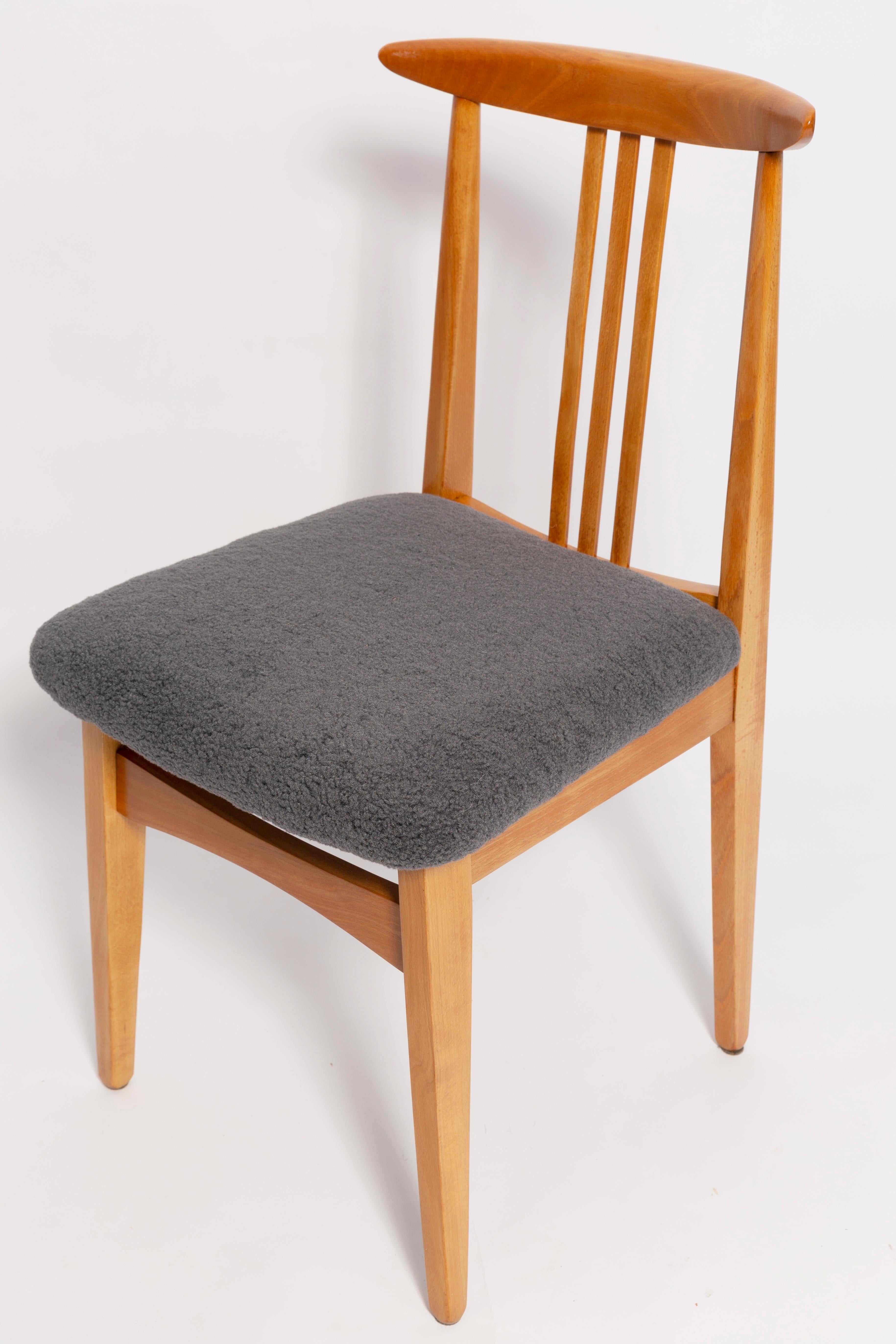 Mid-Century Modern Eight Mid-Century Graphite Boucle Chairs, Light Wood, M Zielinski, Europe, 1960 For Sale