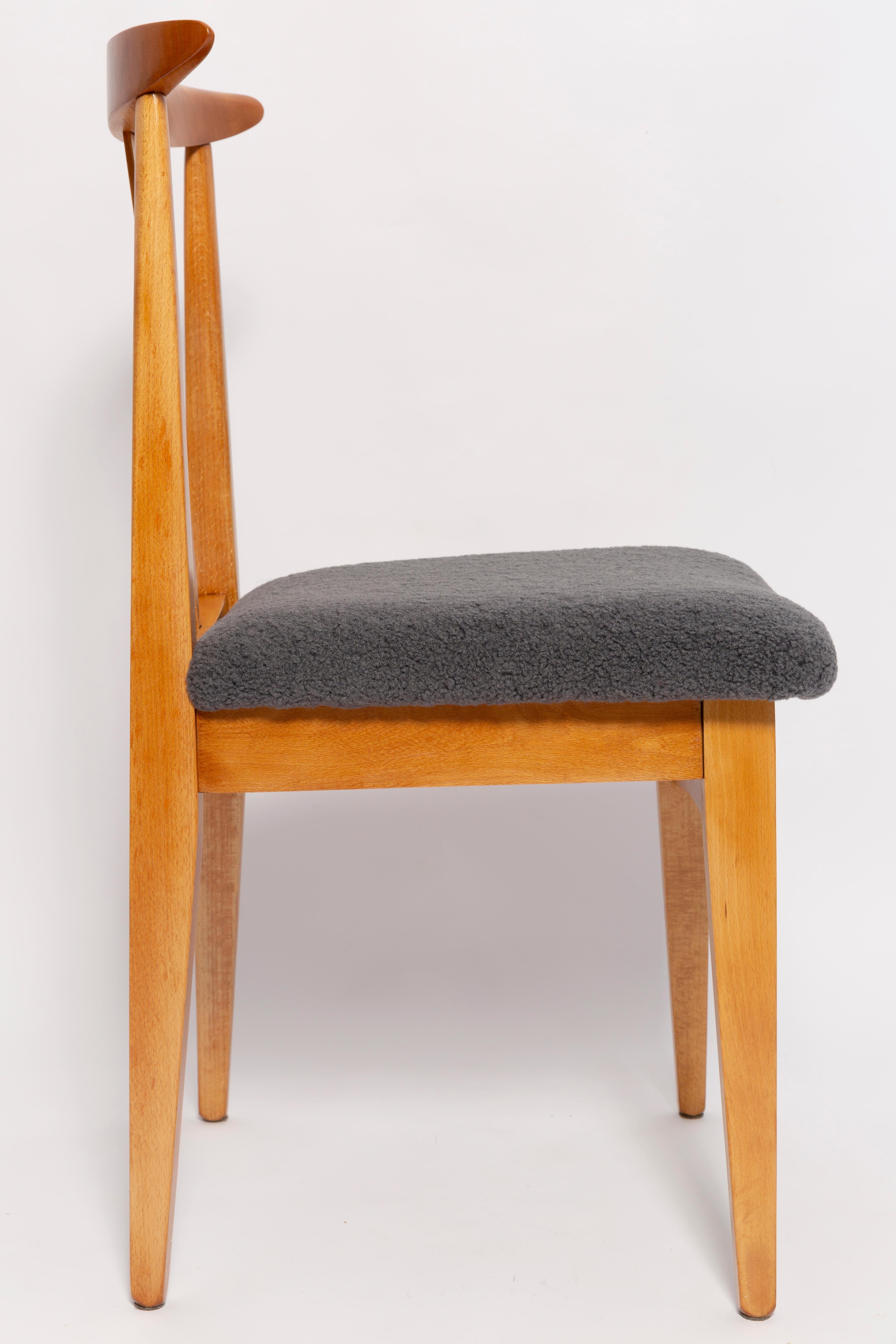 20th Century Eight Mid-Century Graphite Boucle Chairs, Light Wood, M Zielinski, Europe, 1960 For Sale