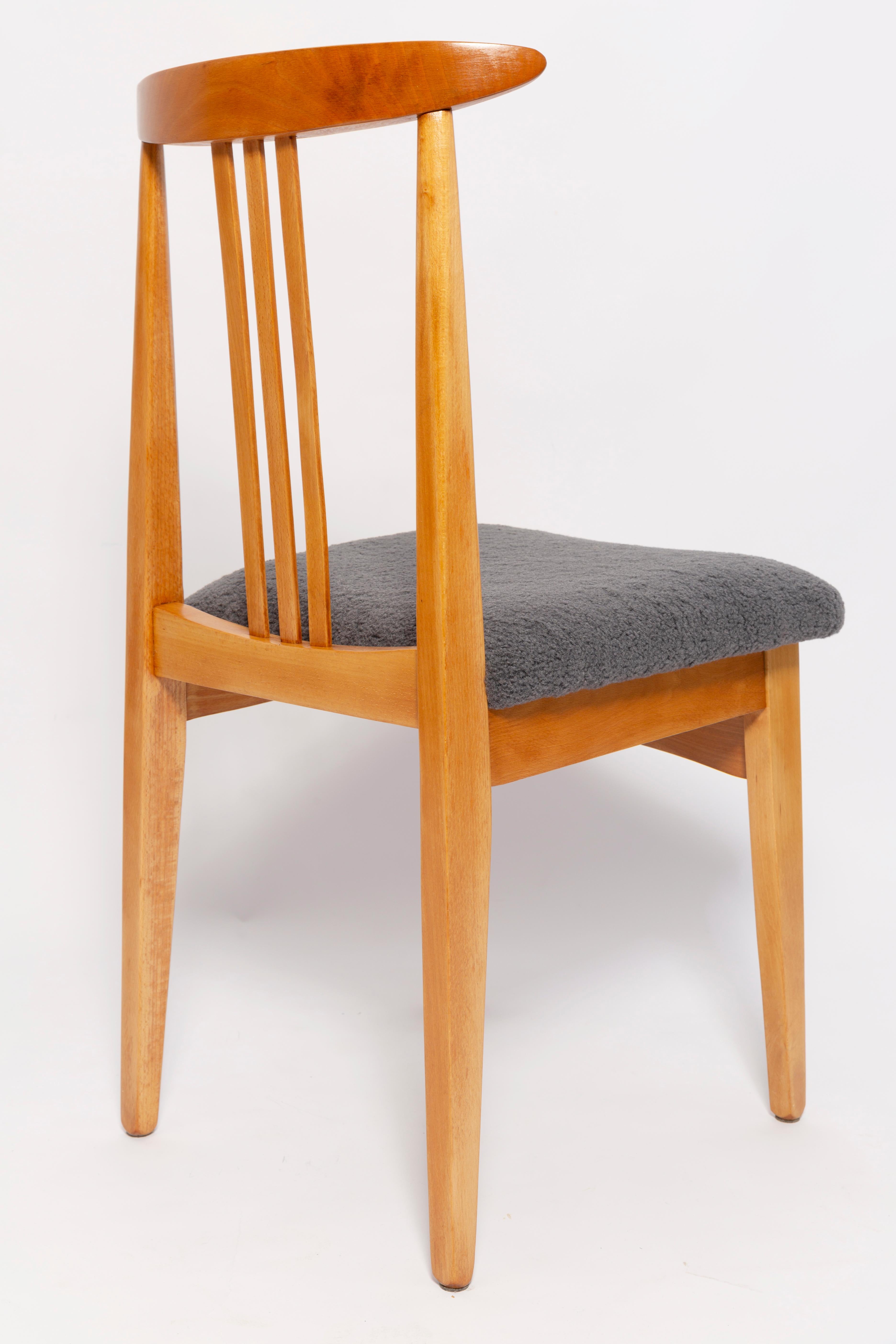 Bouclé Eight Mid-Century Graphite Boucle Chairs, Light Wood, M Zielinski, Europe, 1960 For Sale
