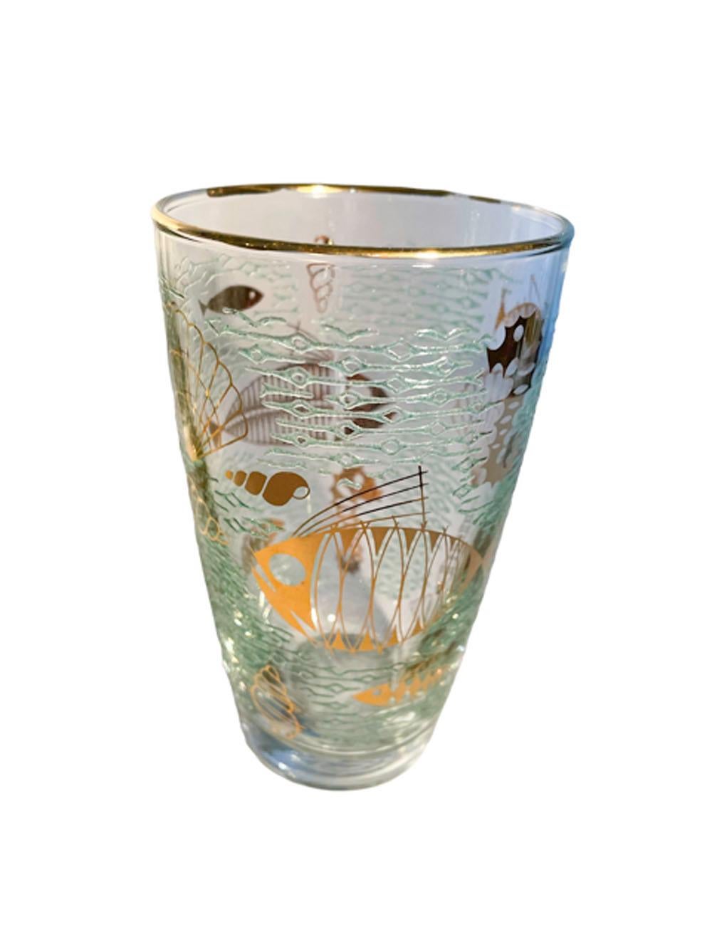 Mid-Century Modern Huit gobelets en verre Libbey « Marine Life » au design atomique du milieu du siècle dernier en vente