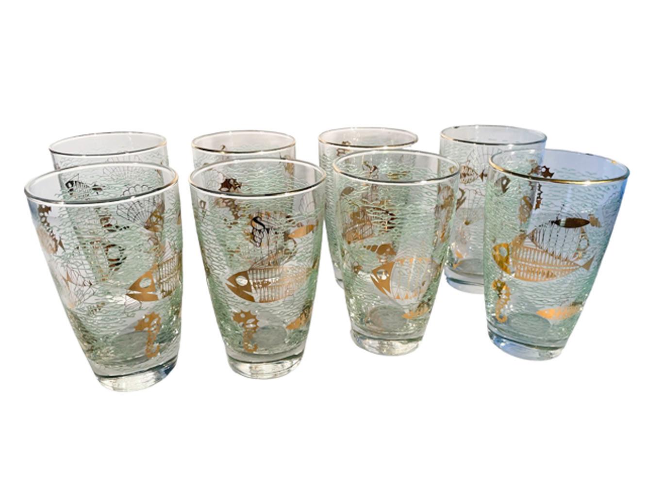 Huit gobelets en verre Libbey « Marine Life » au design atomique du milieu du siècle dernier Bon état - En vente à Nantucket, MA
