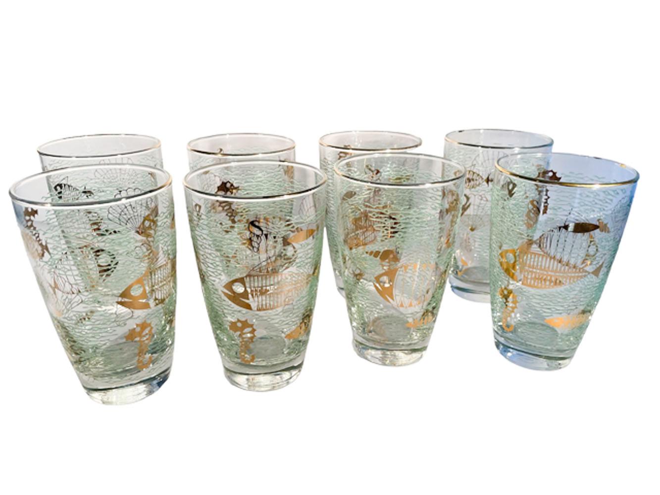 Mid-Century Modern Eight Midcentury Libbey Glass 'Marine Life' Atomic Design Tumblers For Sale