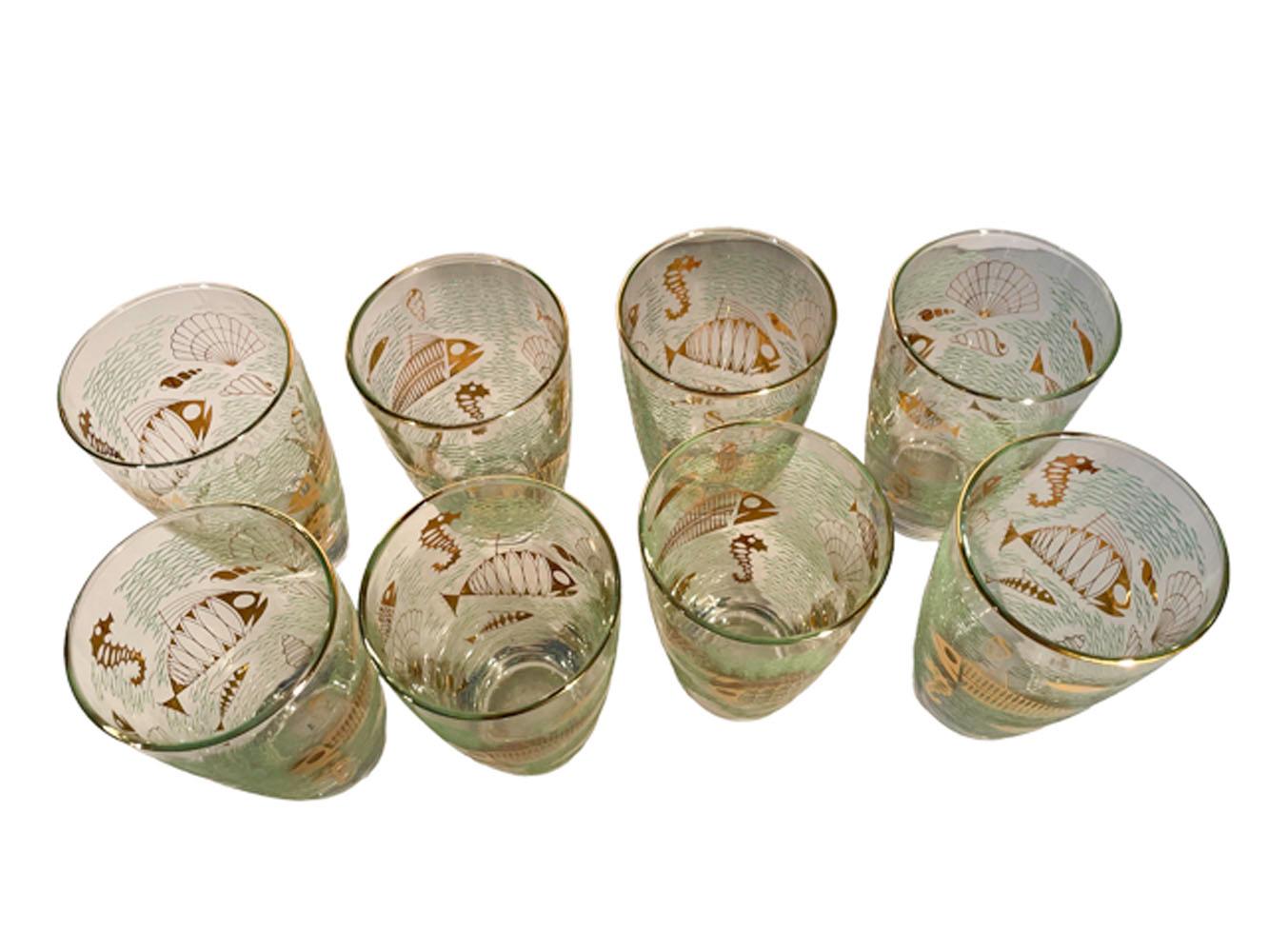 Verre Huit gobelets en verre Libbey « Marine Life » au design atomique du milieu du siècle dernier en vente
