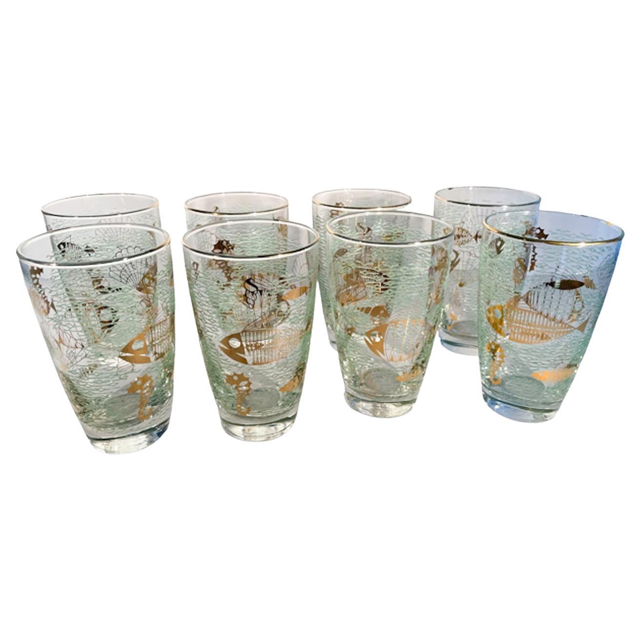 Eight Midcentury Libbey Glass 'Marine Life' Atomic Design Tumblers For Sale