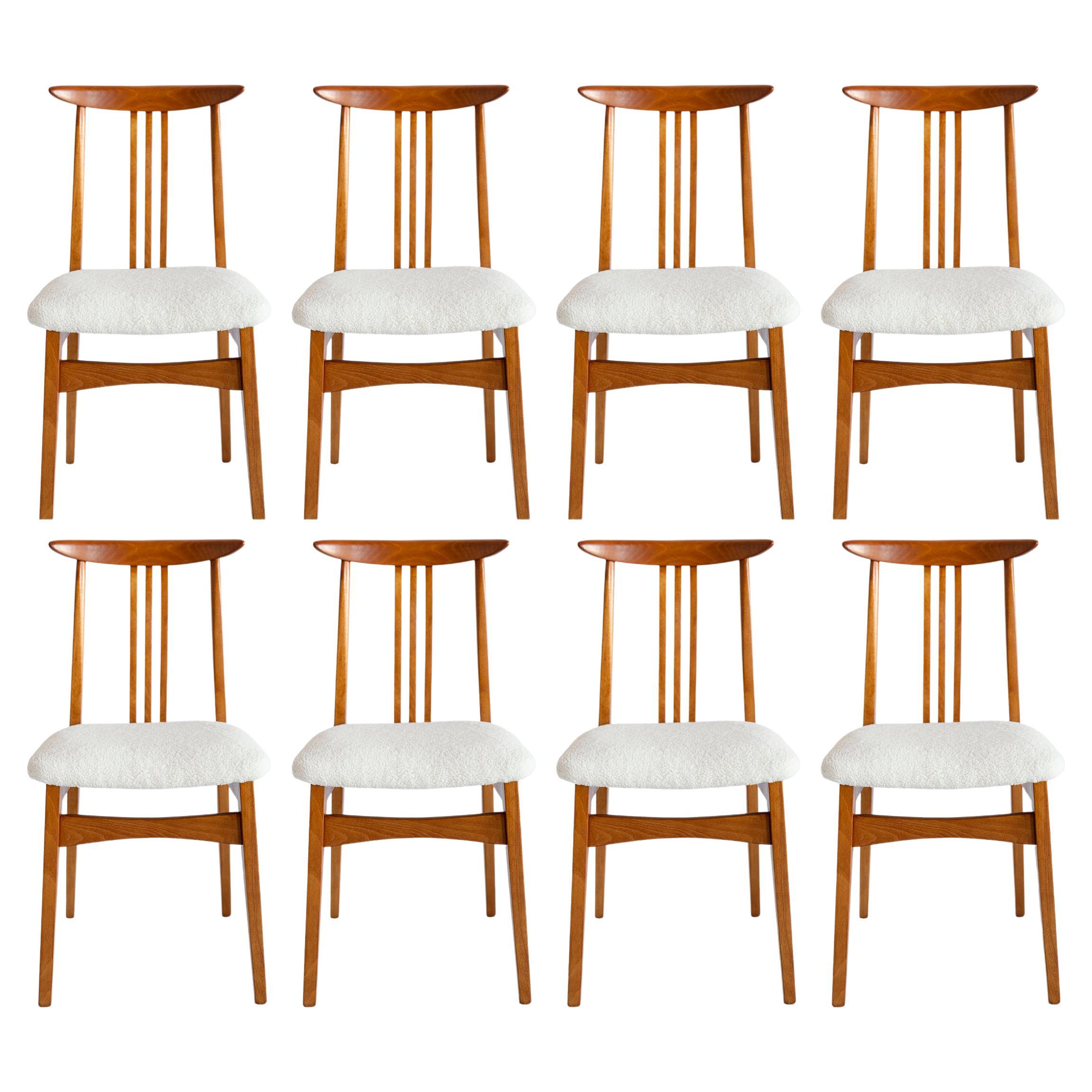 Huit chaises lumineuses en bouclette du milieu du siècle dernier, conçues par M. Zielinski, Europe, années 1960