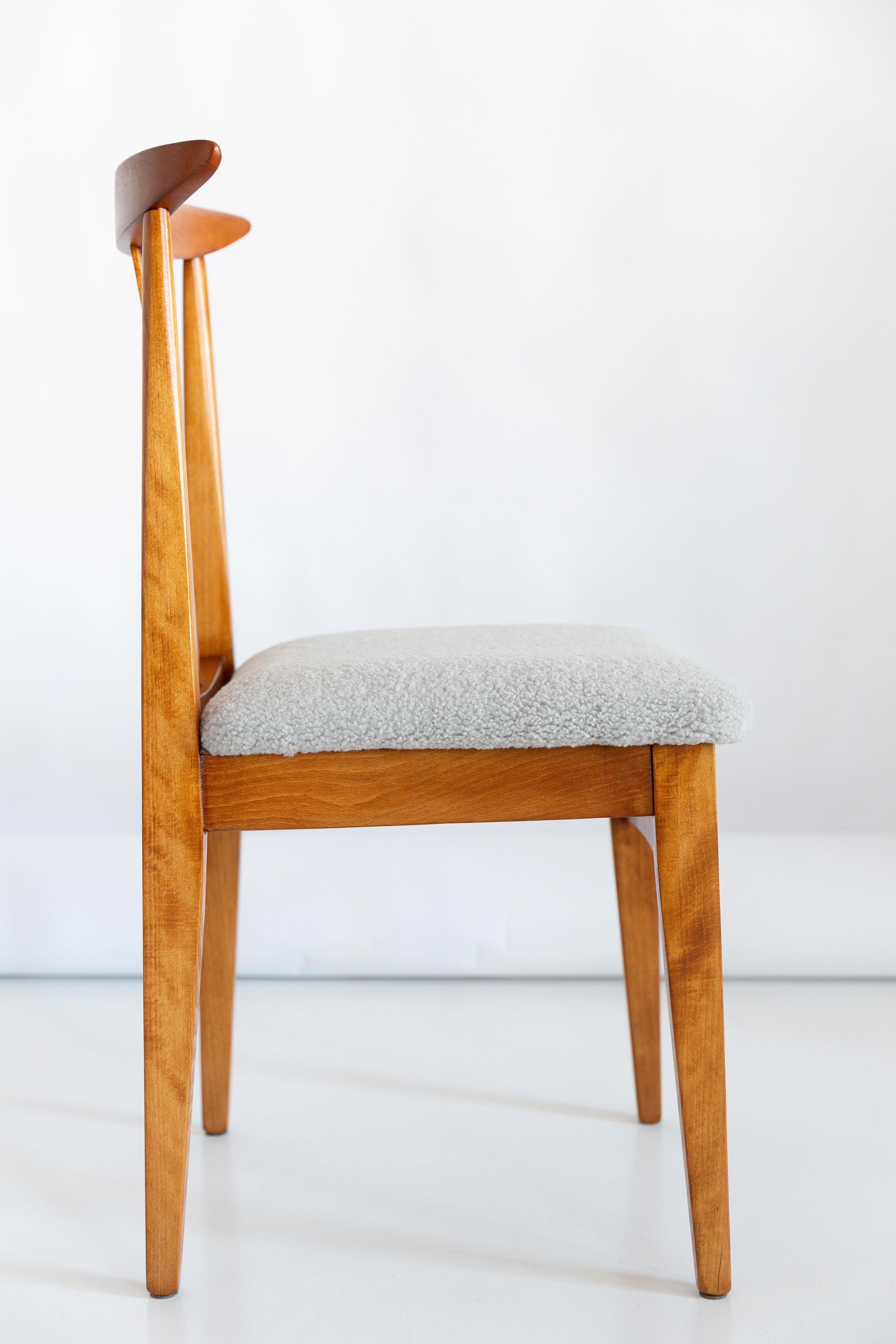 Hand-Crafted Eight Mid-Century Linen Boucle Chair, Designed by M. Zielinski, Europe, 1960s For Sale