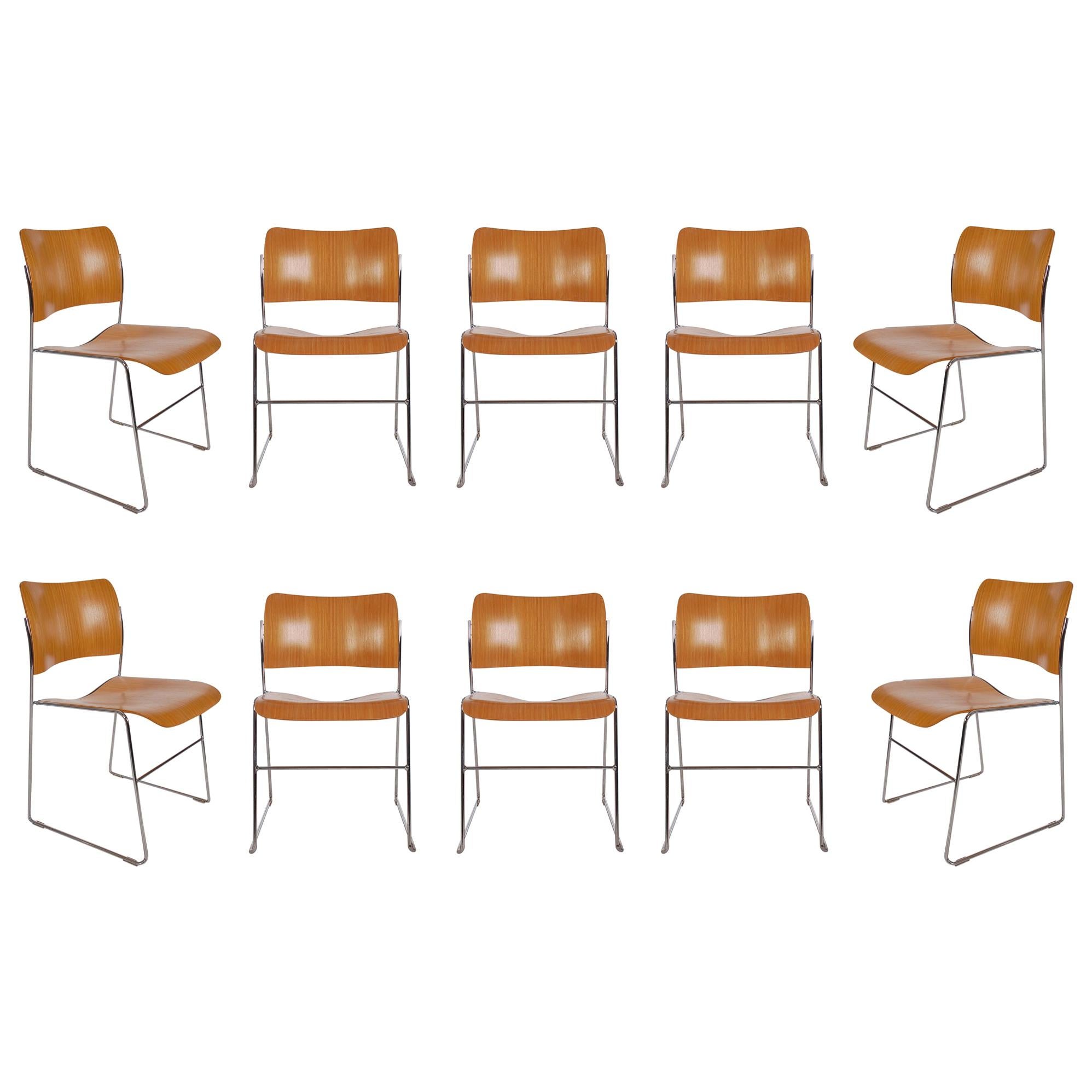 Eight Mid-Century Modern Bentwood Stackable Dining Chairs 40/4 by David Rowland