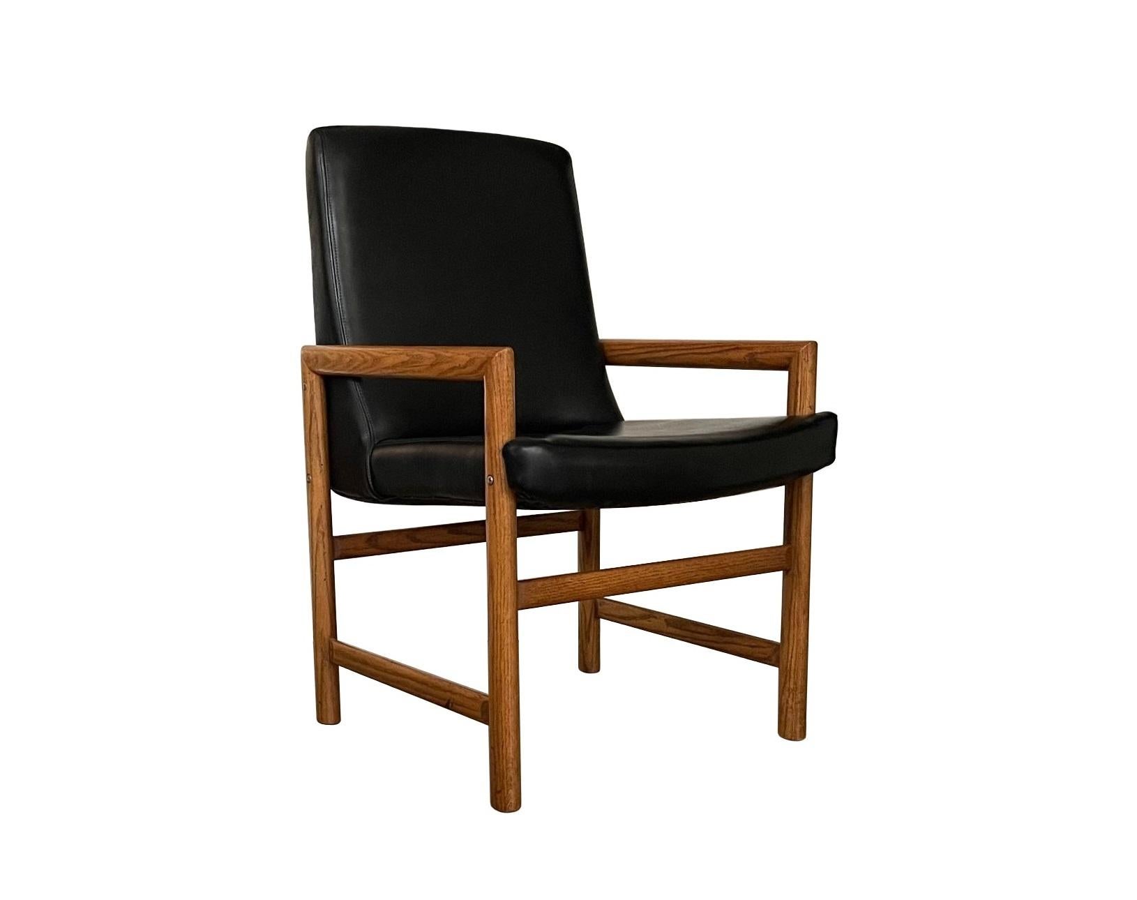 American Eight Mid-Century Modern Black Leather Dining Armchairs For Sale