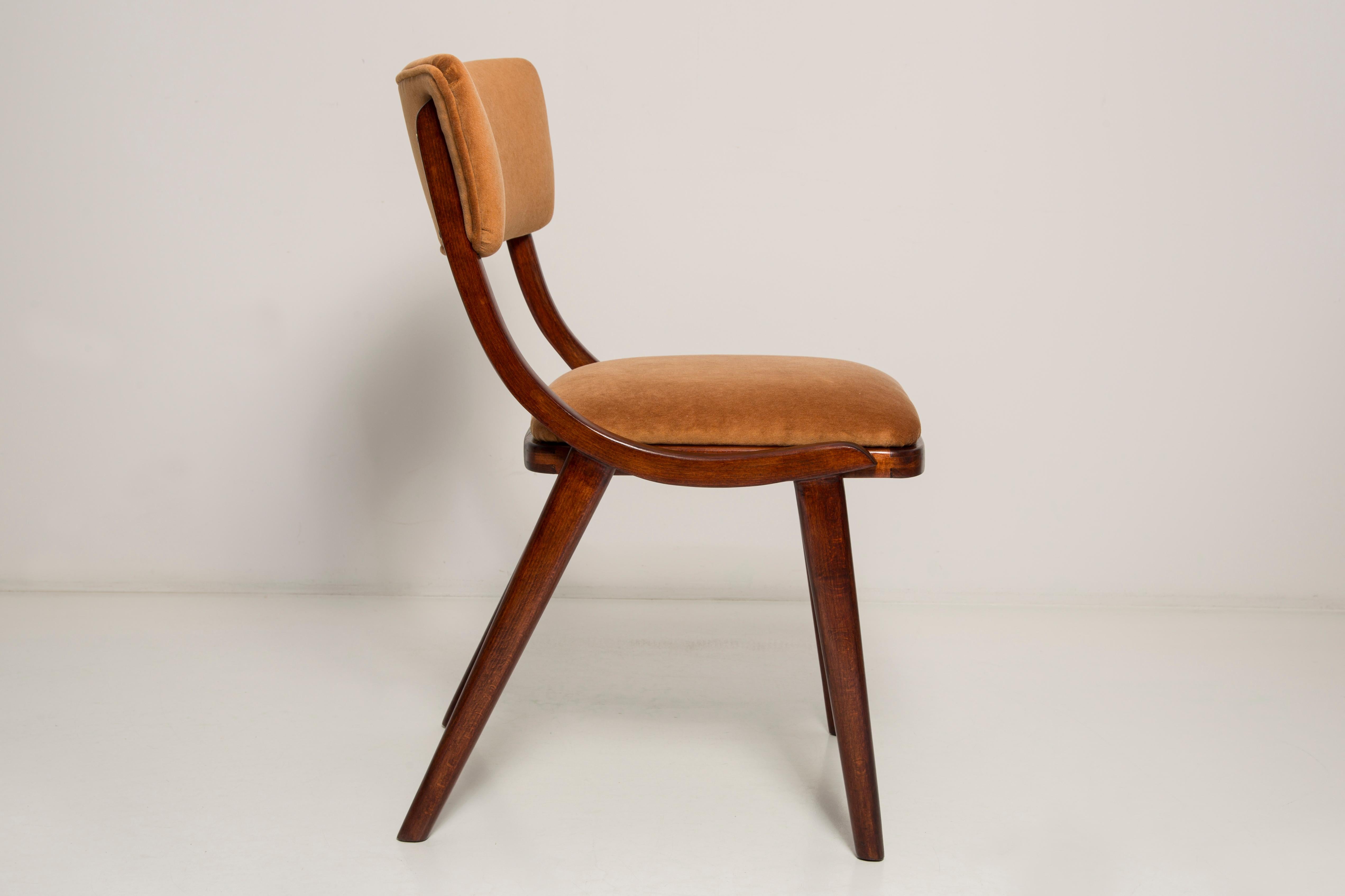 Eight Mid Century Modern Bumerang Chairs, Brown Beige Velvet, Poland, 1960s In Excellent Condition For Sale In 05-080 Hornowek, PL