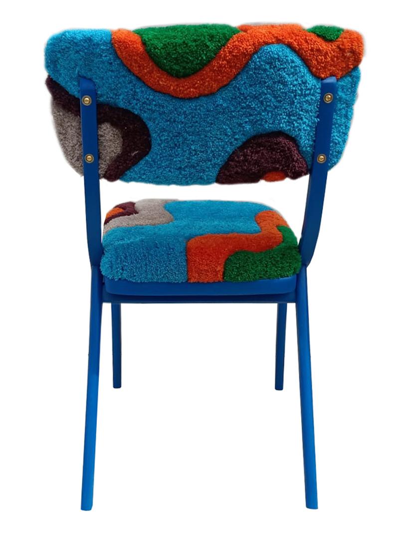 Mid-Century Modern Eight Mid Century Modern Bumerang Chairs, Tufting Blue Green Wool, Poland, 1960s For Sale