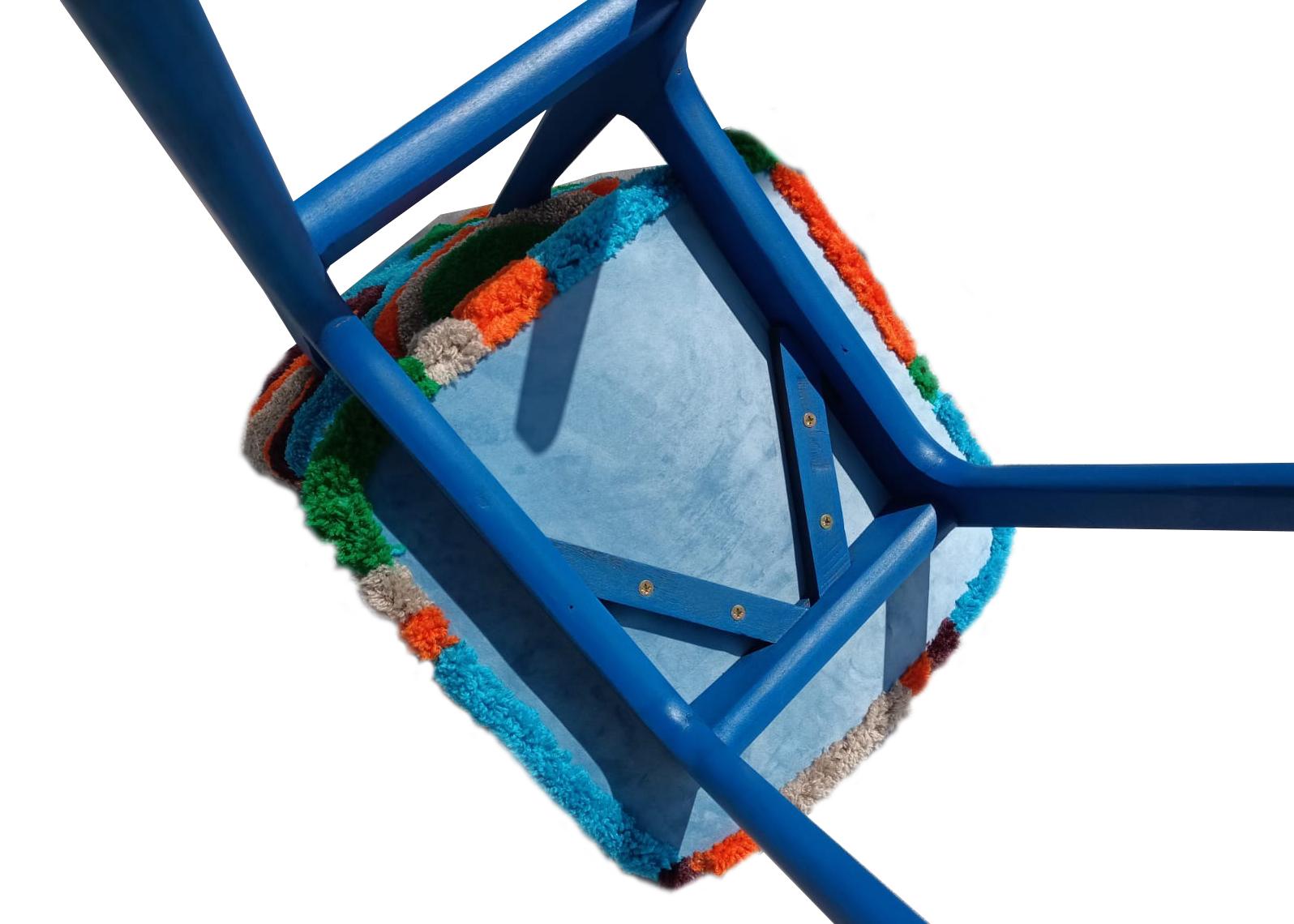 20th Century Eight Mid Century Modern Bumerang Chairs, Tufting Blue Green Wool, Poland, 1960s For Sale