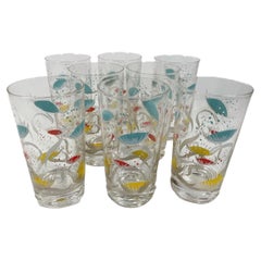 Vintage Eight Mid-Century Modern Federal Glass "Pond Lilly" Highball Glasses