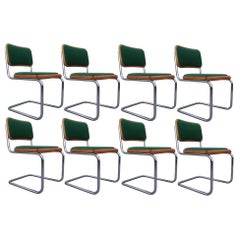 Eight Mid-Century Modern Green Marcel Breuer Cesca Chairs, Made in Italy