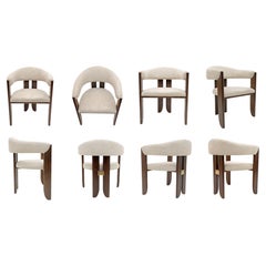 Eight Mid-century Modern Italian Bouclè and Walnut Dining Chairs, 1970s