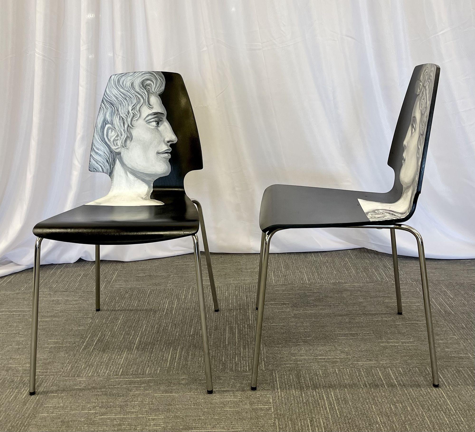 Eight Mid-Century Modern Piero Fornasetti Style Dining / Side Chairs, Italy 7