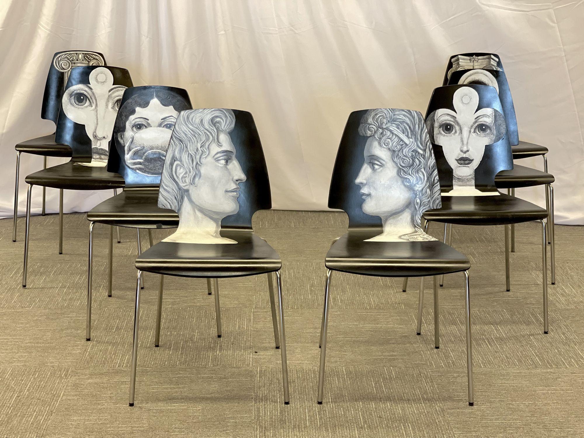 Eight Mid-Century Modern Piero Fornasetti Style Dining / Side Chairs, Italy In Good Condition In Stamford, CT