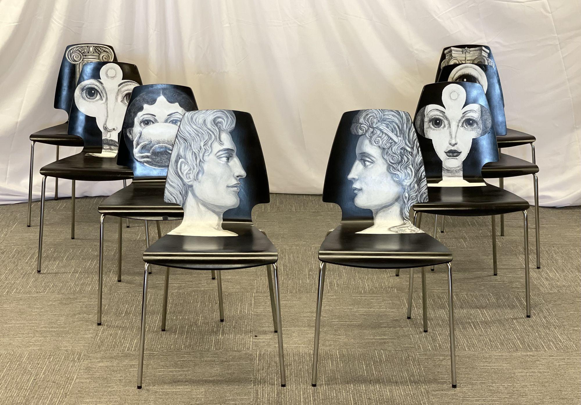 20th Century Eight Mid-Century Modern Piero Fornasetti Style Dining / Side Chairs, Italy