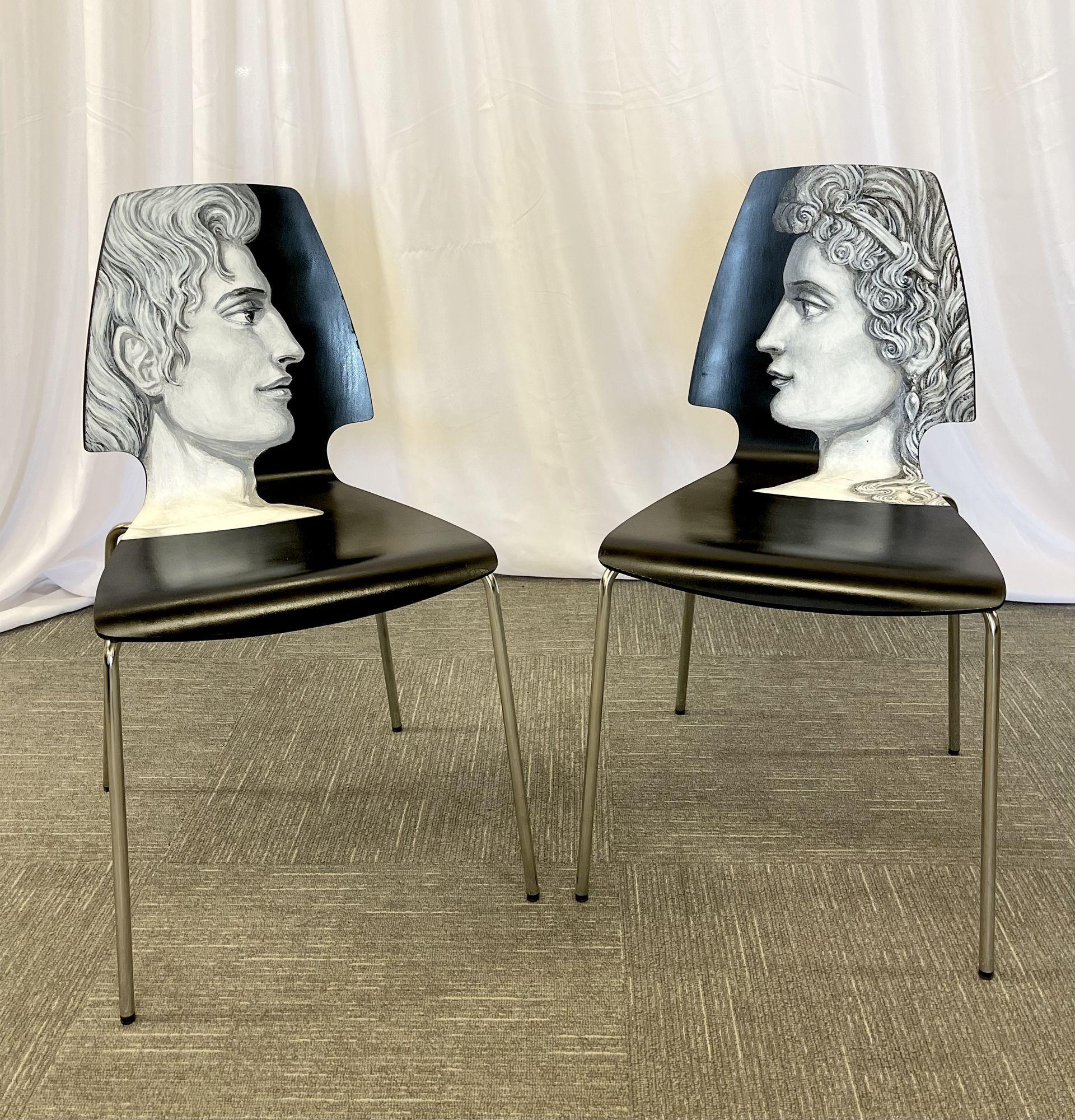 Eight Mid-Century Modern Piero Fornasetti Style Dining / Side Chairs, Italy 3