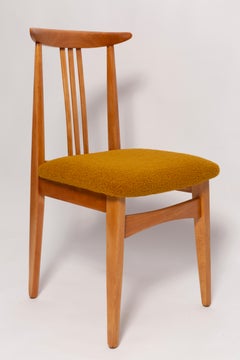 Eight Mid-Century Ochre Boucle Chairs, Light Wood, M. Zielinski, Europe, 1960s