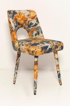 Eight Mid Century Shell Chairs, FONTAINEBLEAU printed linen by Pierre Frey, 1960