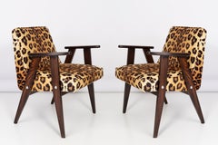 Eight Midcentury 366 Armchairs in Leopard Print Velvet, Jozef Chierowski, 1960s
