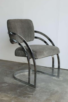 Eight Milo Baughman Style Cantilever Chrome Dining Chairs