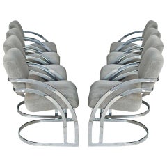Eight Milo Baughman Style Cantilever Chrome Dining Chairs
