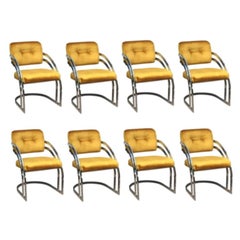 Eight Milo Baughman Style Chrome Dining Chairs