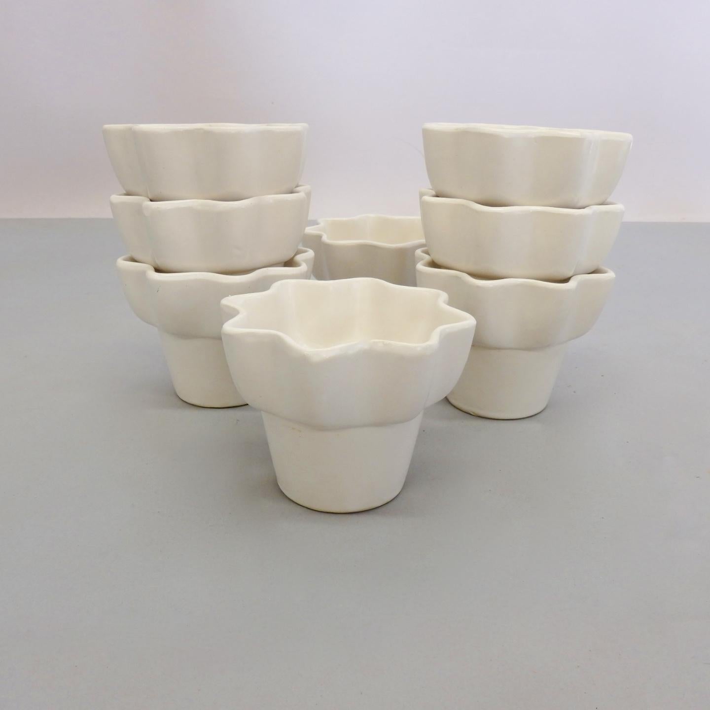 Eight Miniature Matte White Imperial Planter Pots 2