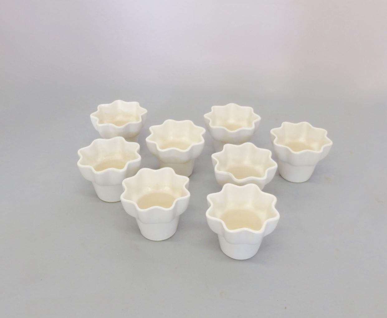 Mid-Century Modern Eight Miniature Matte White Imperial Planter Pots