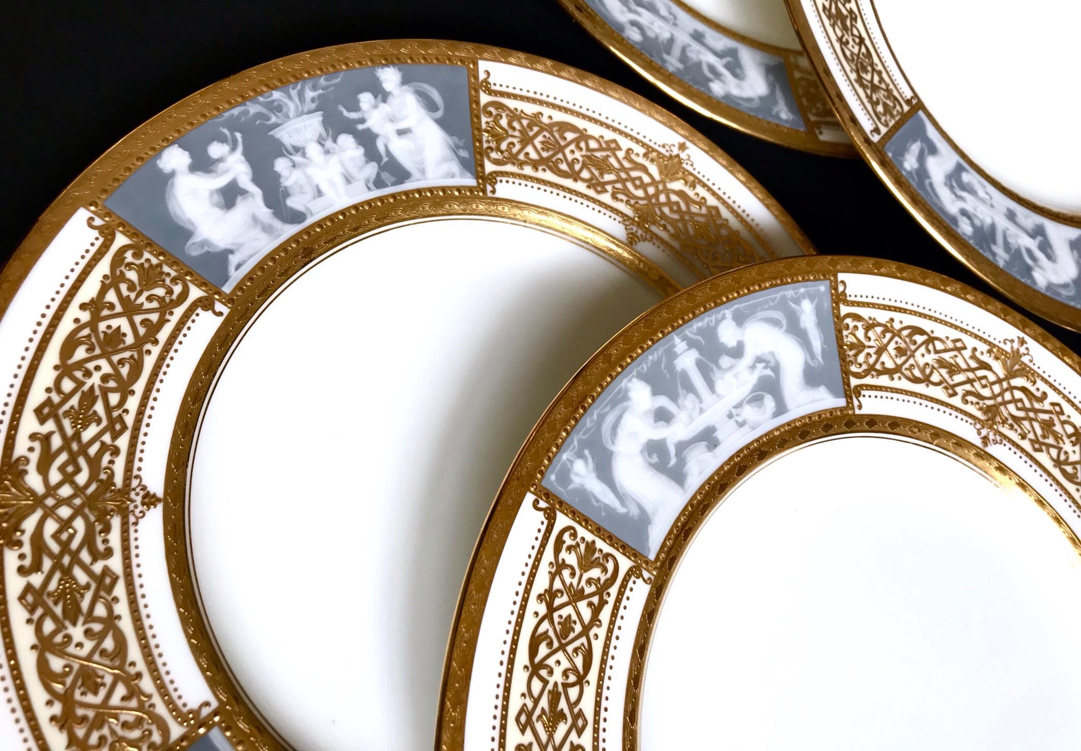 Neoclassical Revival Eight Minton Porcelain Pate-sur-Pate Plates Signed Alboin Birks For Sale