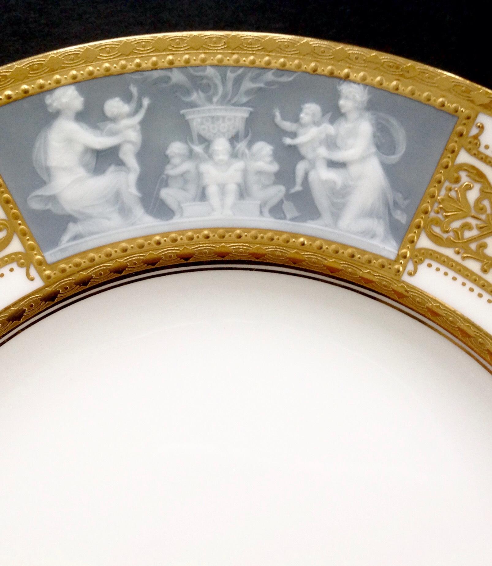 English Eight Minton Porcelain Pate-sur-Pate Plates Signed Alboin Birks For Sale