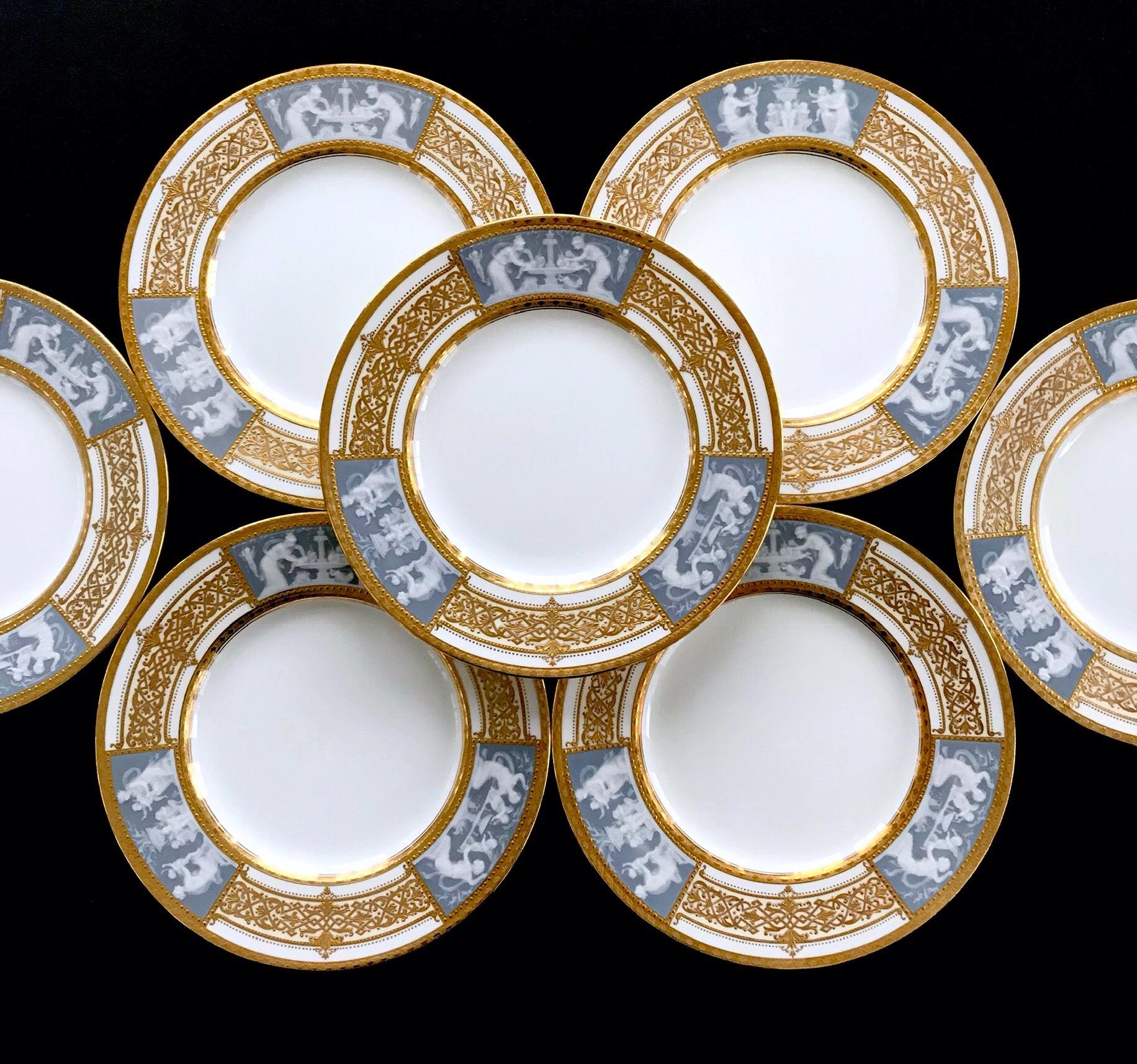 Early 20th Century Eight Minton Porcelain Pate-sur-Pate Plates Signed Alboin Birks For Sale