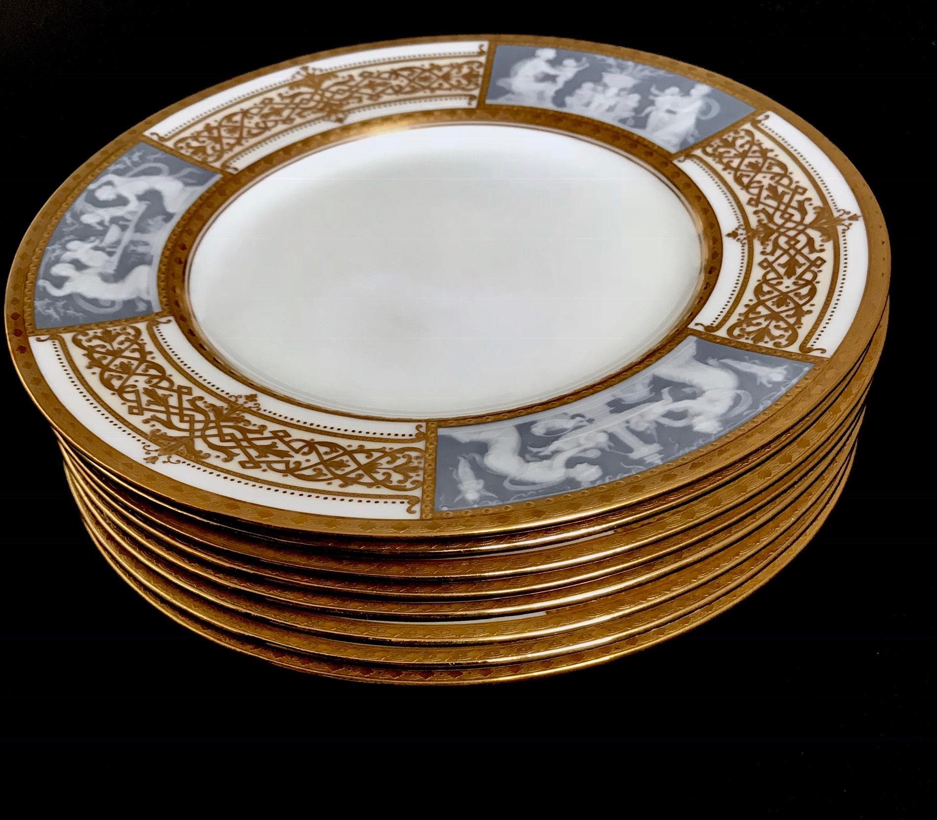 Eight Minton Porcelain Pate-sur-Pate Plates Signed Alboin Birks For Sale 1