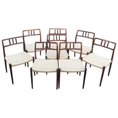 Eight Model 79 Chairs by Niels Otto Moller for J.L. Moller with Papercord Seats